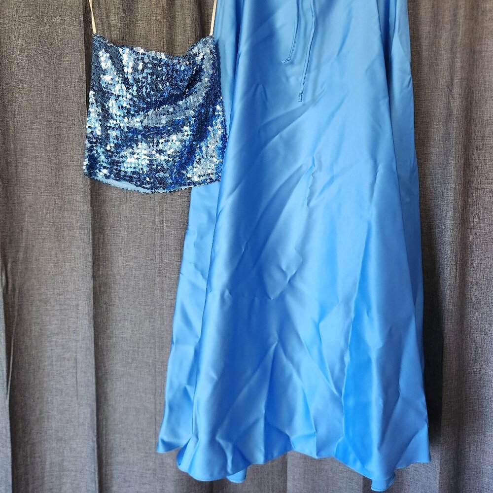 Blue sequin tube top + matching full skirt for prom or formal dress